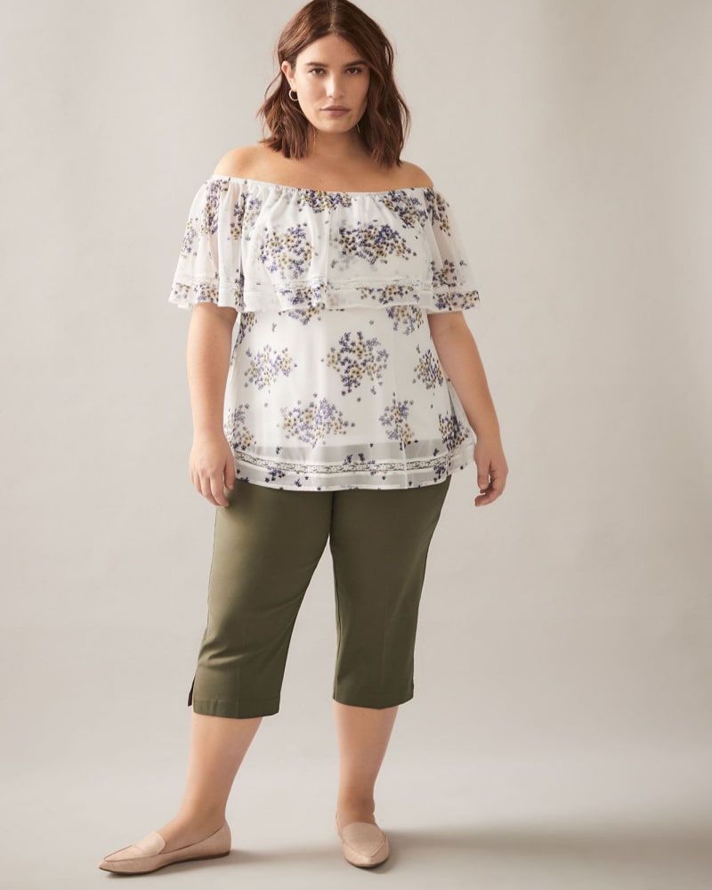Plus size model wearing Miranda Off-The-Shoulder Blouse White/Pink by In Every Story | Dia&Co | dia_product_style_image_id:119431
